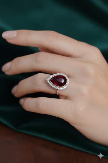Veloura red Colour Rings with antique finish and single big stone for festive occasions | for traditional look | for office Indian wear__ RED