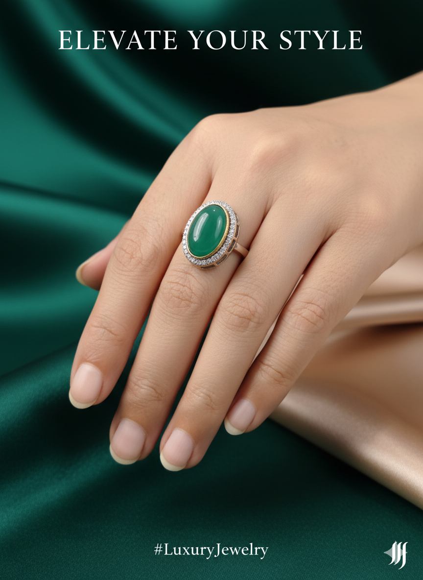 Crown green Colour Rings with antique finish and single big stone for festive occasions | for traditional look | for office Indian wear__ Green