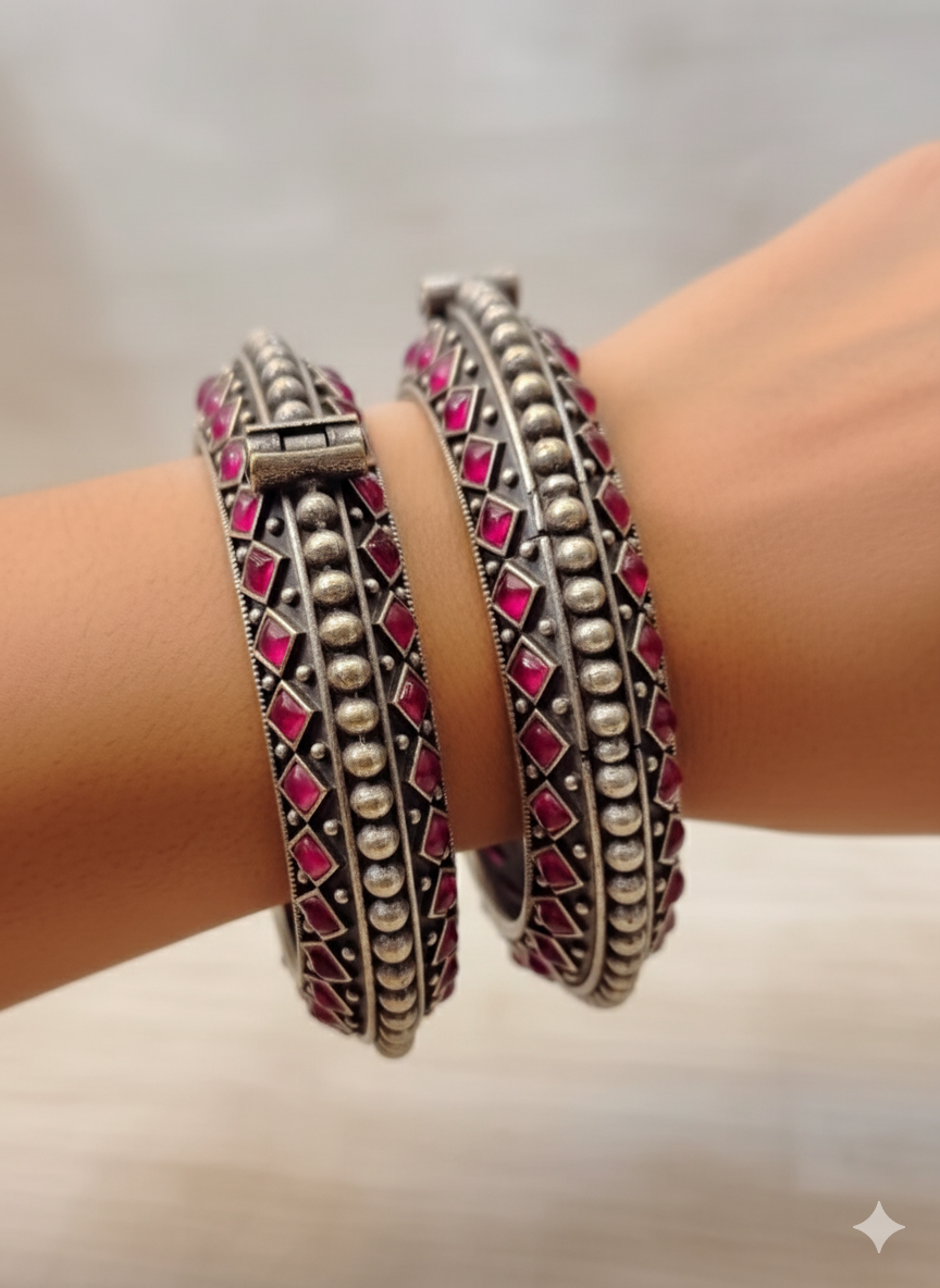 Khanjna Haath Kada Antique Finish from Mrigaya by Nandini (Size 2.4,2.6)-2 Bangle