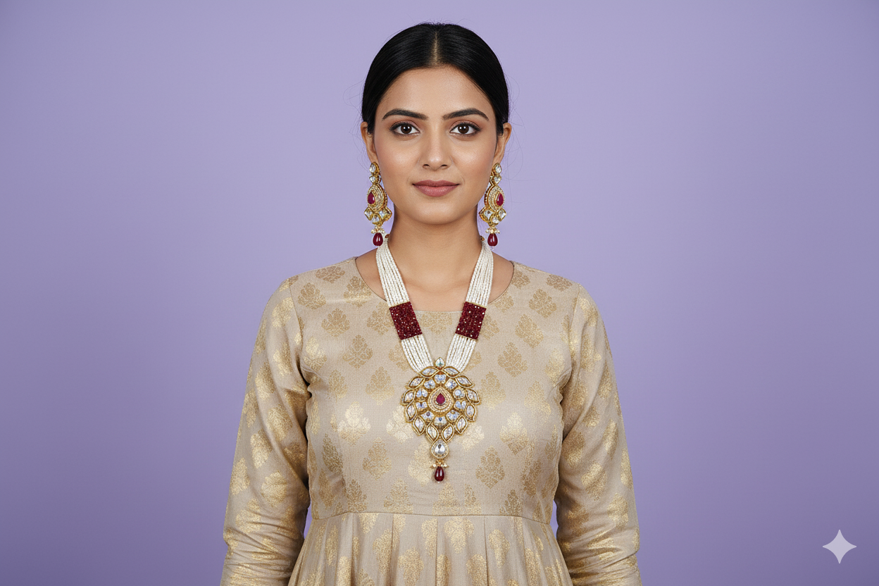 Noor Rani necklace set from house of Mrigaya by Nandini for Traditional and Festive Indian Look | for Gifting | Premium & Luxury Jewelry__Red