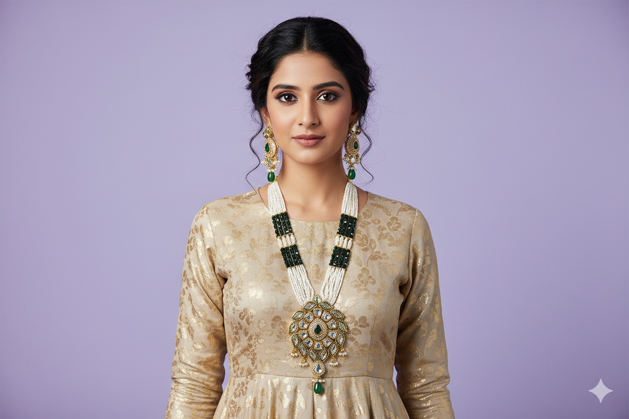 Noor Rani necklace set from house of Mrigaya by Nandini for Traditional and Festive Indian Look | for Gifting | Premium & Luxury Jewelry__Green