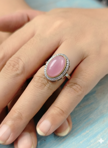 Crown Rings Pink colourwith antique finish and single big stone for festive occasions | for traditional look | for office Indian wear__ Pink