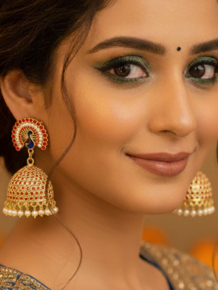 Mayur Gold Look Jhumka from Mrigaya by Nandini for Festive Occasions | India Look -Red