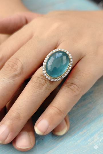 Crown Rings blue Colour with antique finish and single big stone for festive occasions | for traditional look | for office Indian wear__ Blue