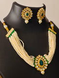 Moti Haari Chokar Necklace Set from house of Mrigaya by Nandini for Traditional and Festive Indian Look | for Gifting - Clear & Green - Mrigaya India