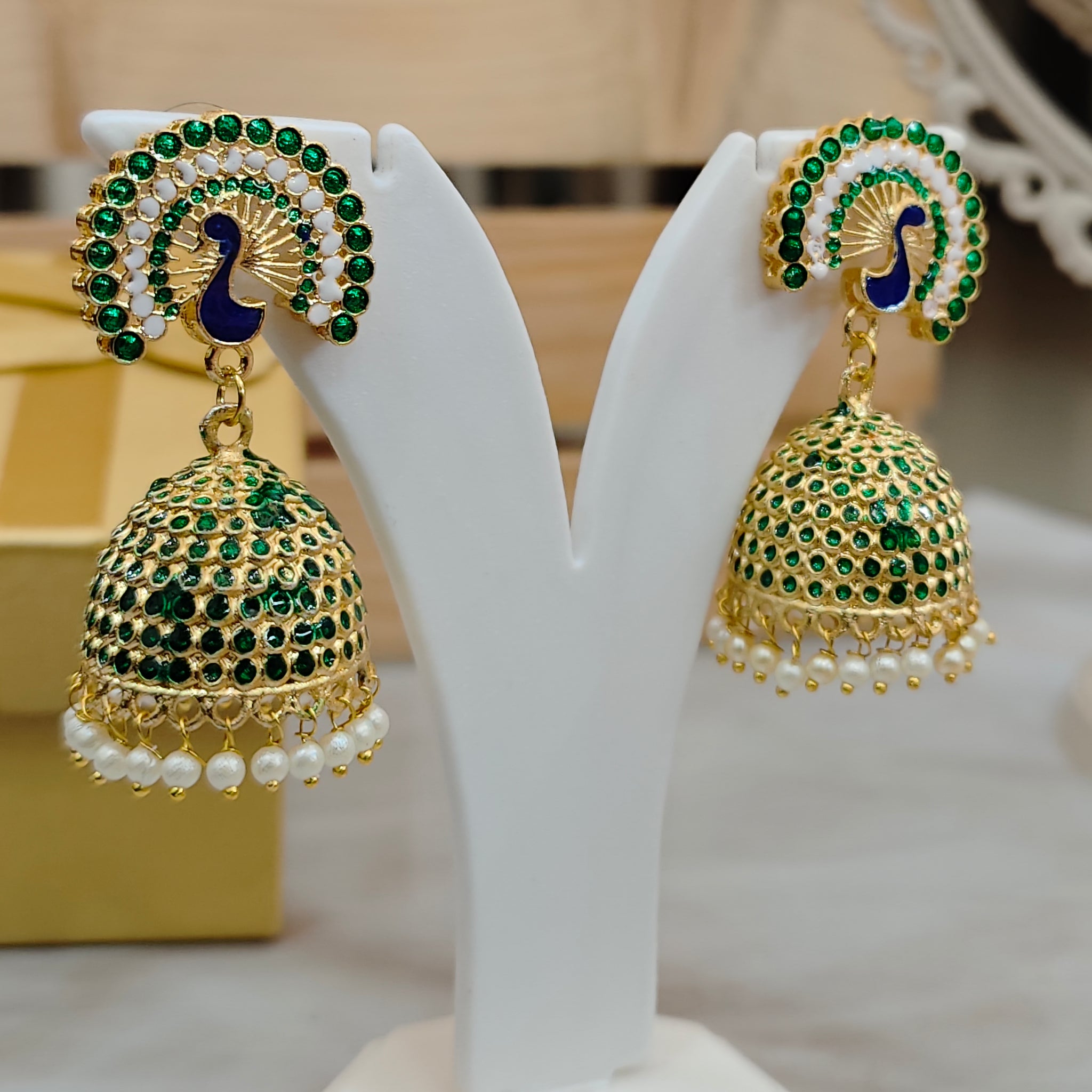 Mayur Silver Look Jhumka from Mrigaya by Nandini for Festive Occasions | India Look - Dark Green