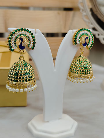 Mayur Silver Look Jhumka from Mrigaya by Nandini for Festive Occasions | India Look - Dark Green