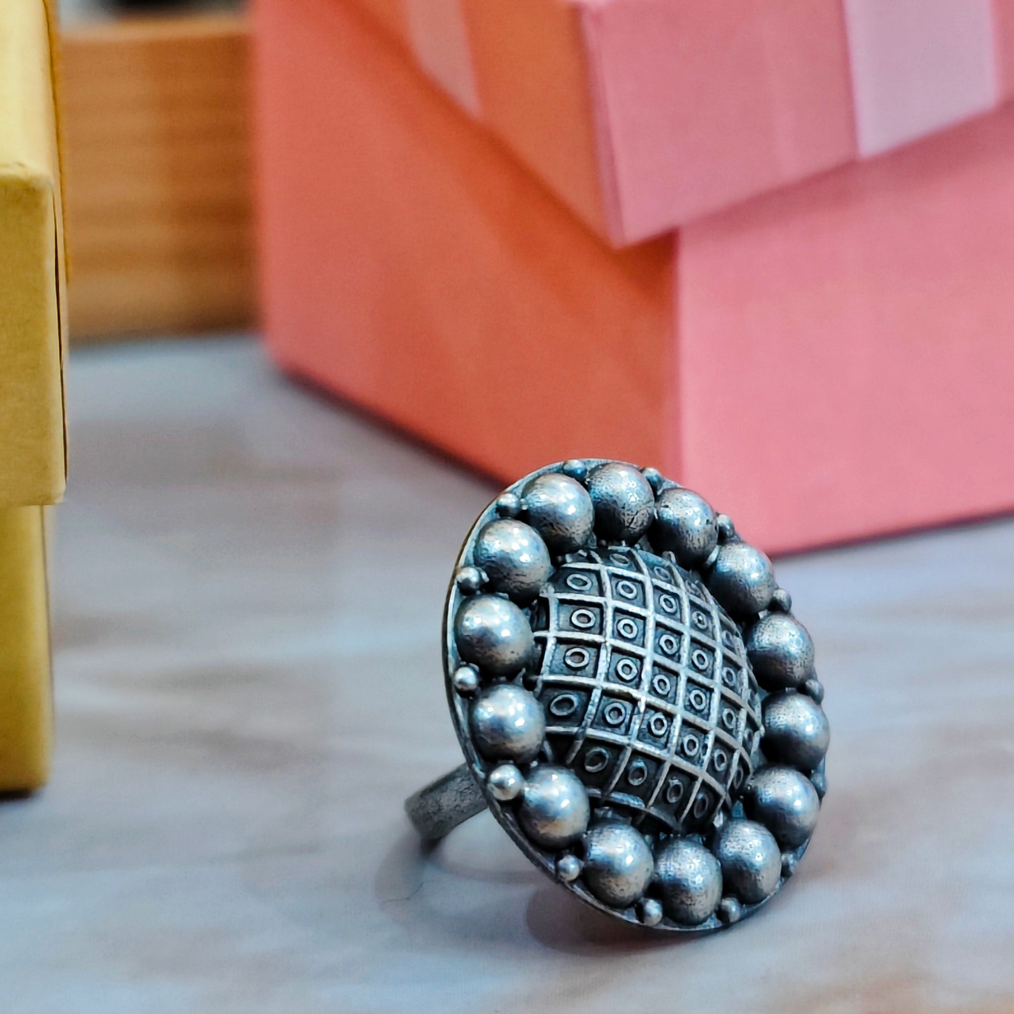 Parijat Black Metal Rings from Mrigaya by Nandini for daily office wea