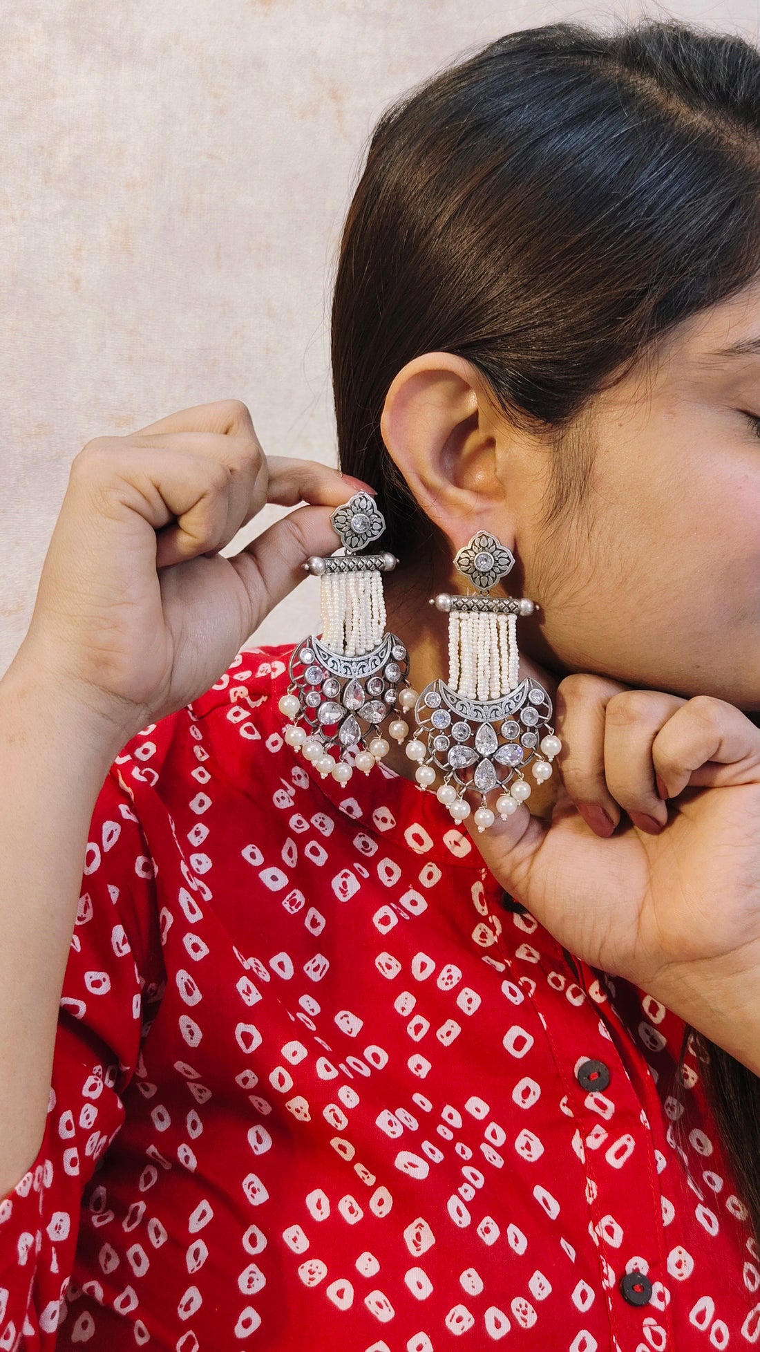 Sandarbh Pemium Jhumka from Mrigaya by Nandini is a traditional earring set for Festive Occasions & Traditional Look- Clear - Mrigaya India