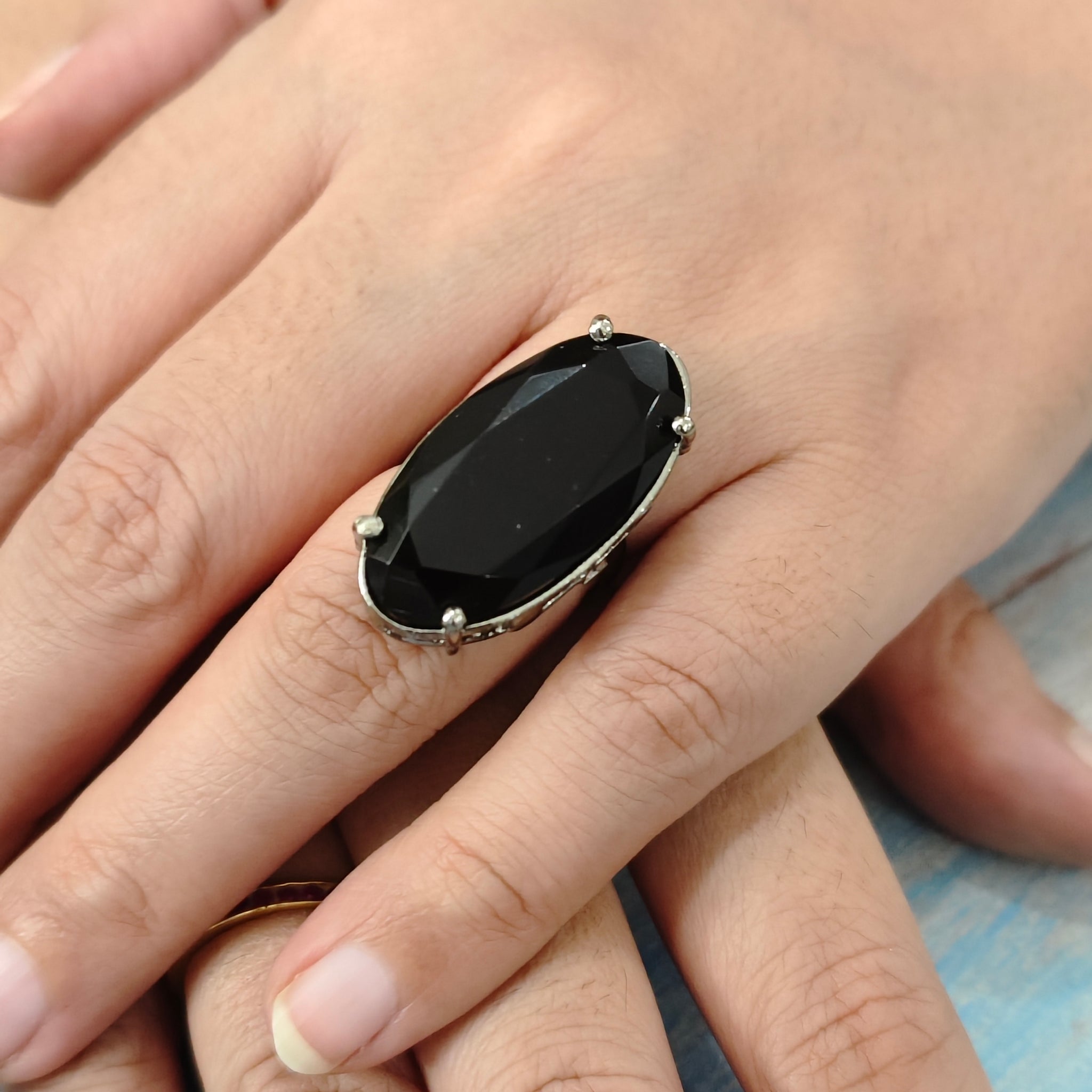 Starlit Oval-Black Colour Statement Rings for festive occasions | for traditional look | for office Indian wear