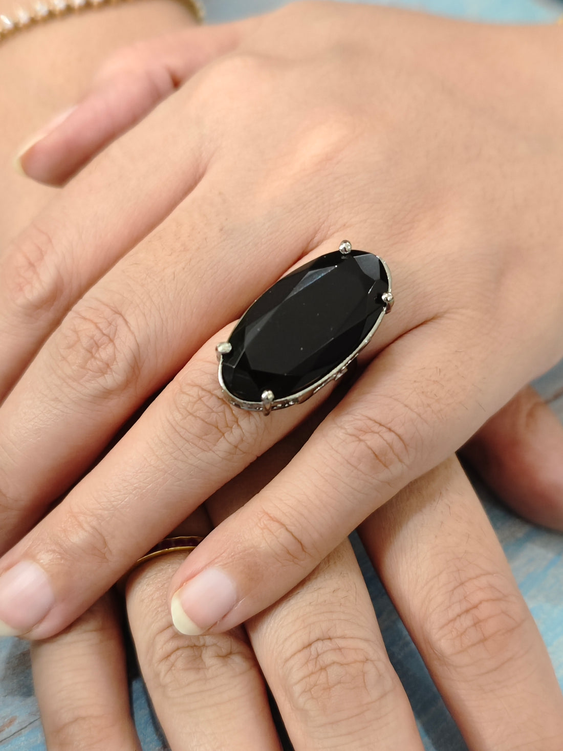 Starlit Oval-Black Colour Statement Rings for festive occasions | for traditional look | for office Indian wear