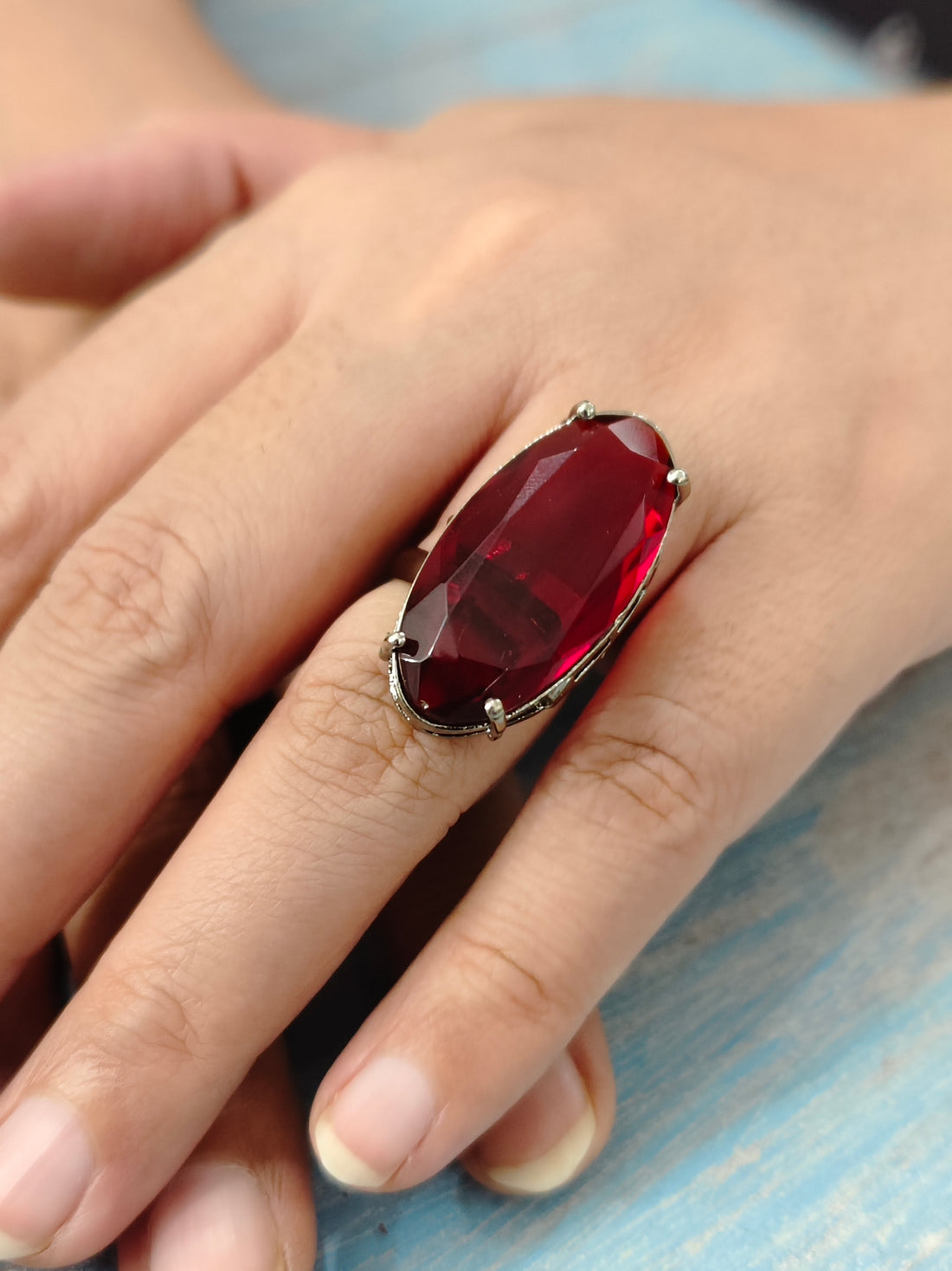 Starlit Oval-Red Colour Statement Rings for festive occasions | for traditional look | for office Indian wear