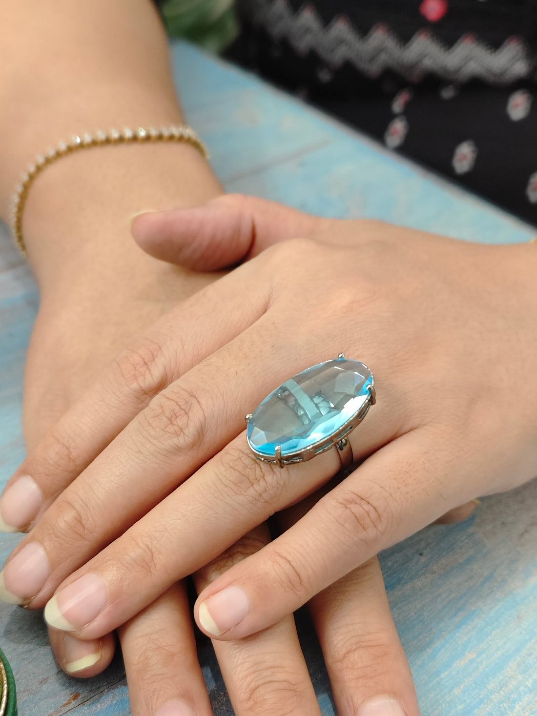 Starlit Oval-Blue Colour Statement Rings for festive occasions | for traditional look | for office Indian wear