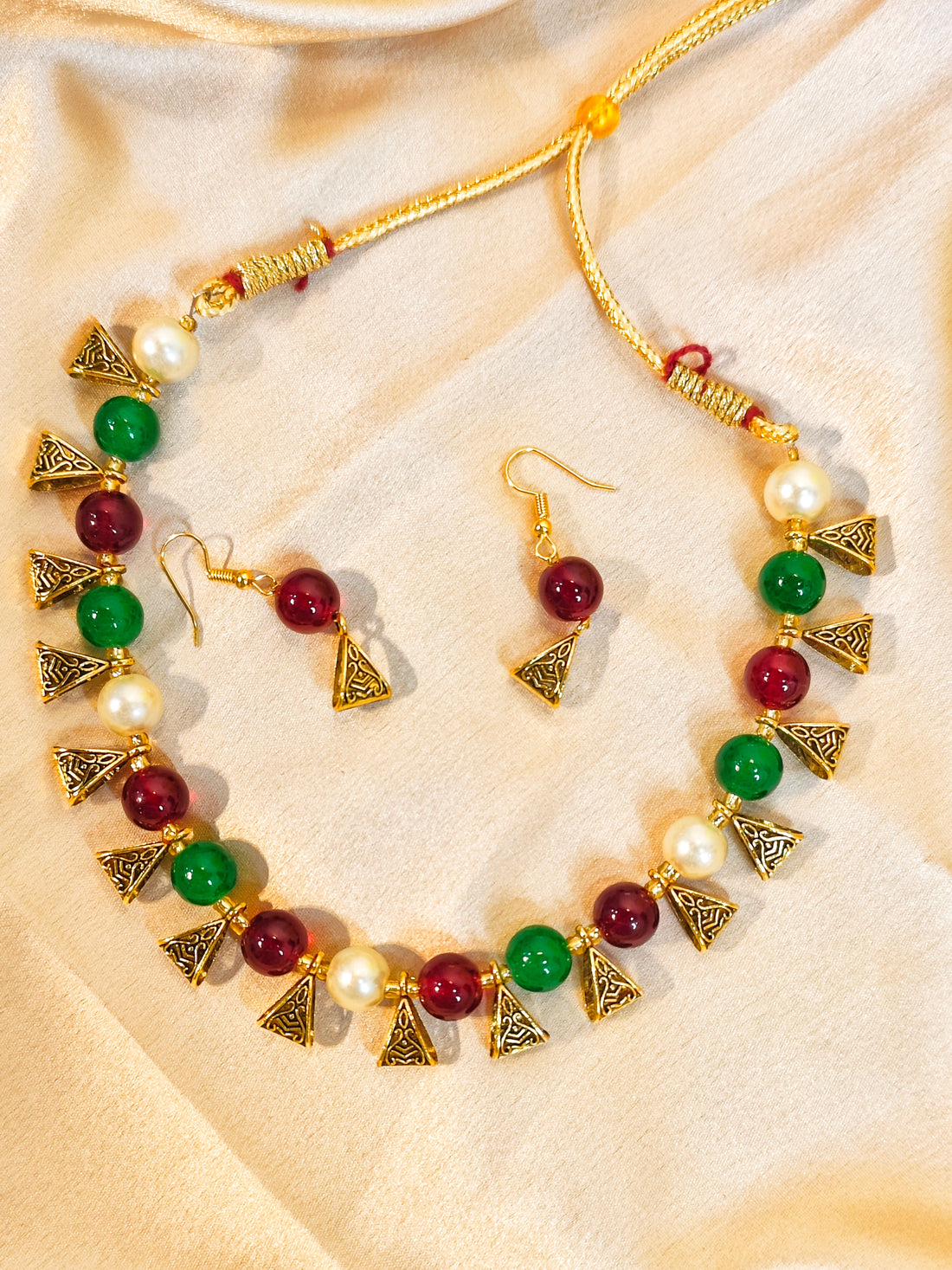 Jhalar Necklace Set | Multi-colour Beads Necklace & Earrings for Parties & Office Going Women from House of Mrigaya by Nandini