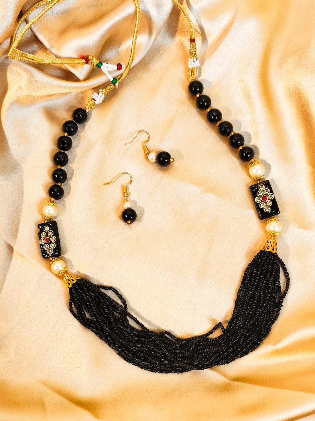 Moti Mala Necklace Set for Weddings, Festivals & Gifting from the house of Mrigaya by Nandini- Black Beads Necklace