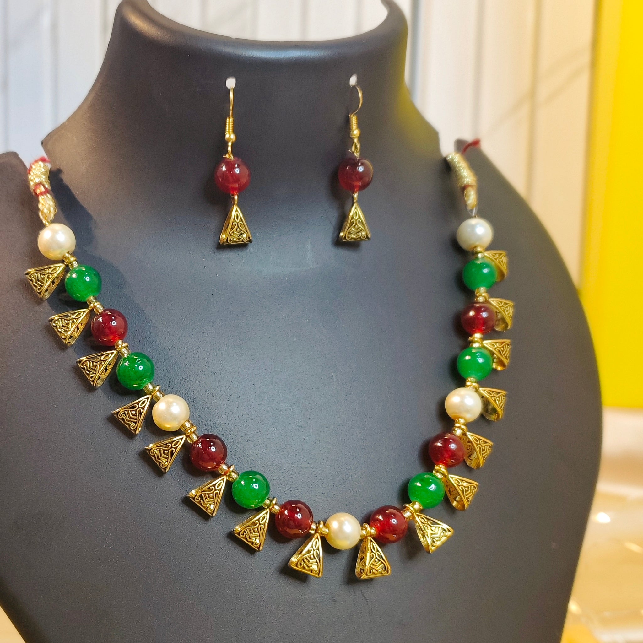 Jhalar Necklace Set | Multi-colour Beads Necklace & Earrings for Parties & Office Going Women from House of Mrigaya by Nandini