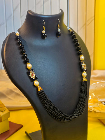 Moti Mala Necklace Set for Weddings, Festivals & Gifting from the house of Mrigaya by Nandini- Black Beads Necklace