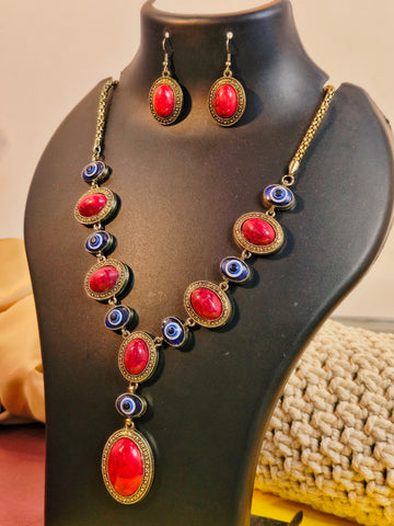 Gauhar Collection from Mrigaya By Nandini come with Long Necklace - Red Gold