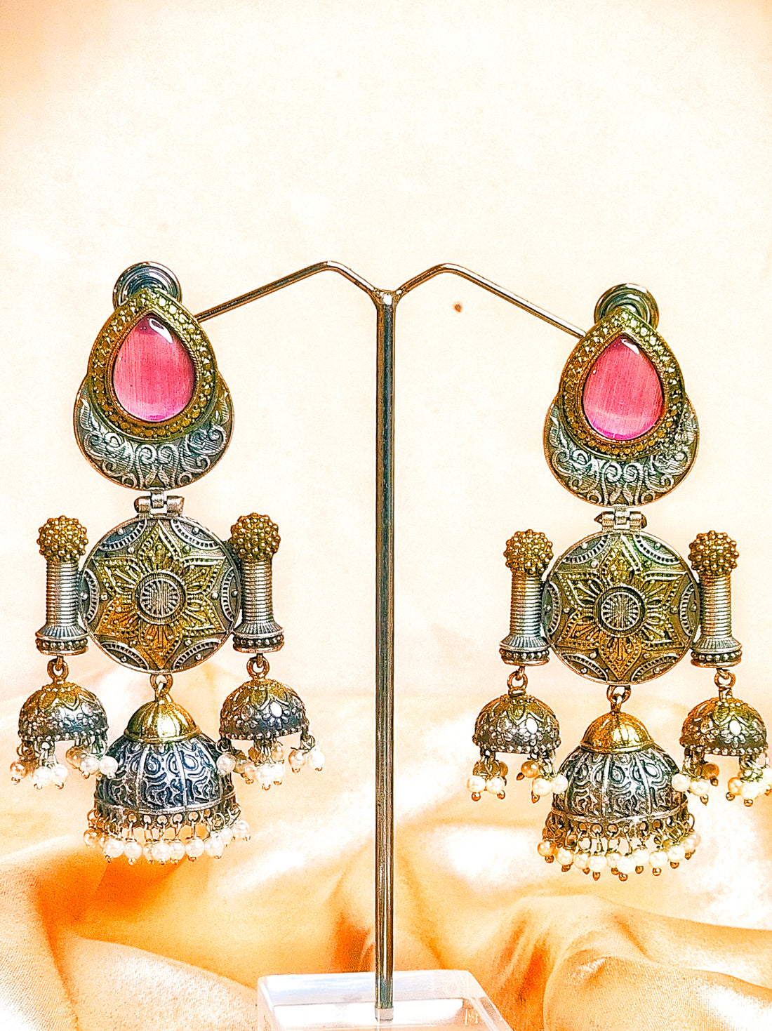 Ratnashree-Light Weight Heavy-Look Jhumka Collection | Premium range from House of Mrigaya by Nandini | for Festive Occasions & Traditional Look -Pink