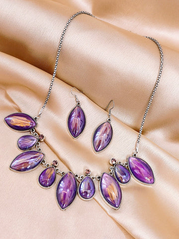 Nayan Necklace Set from Mrigaya by Nandini for Office and Casual Occasions- Purple