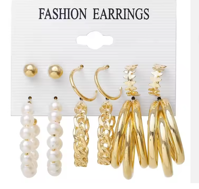 Earring Set from Mrigaya by Nandini for festive occasions | for traditional look | for office Indian wear -Pack of 6 pairs