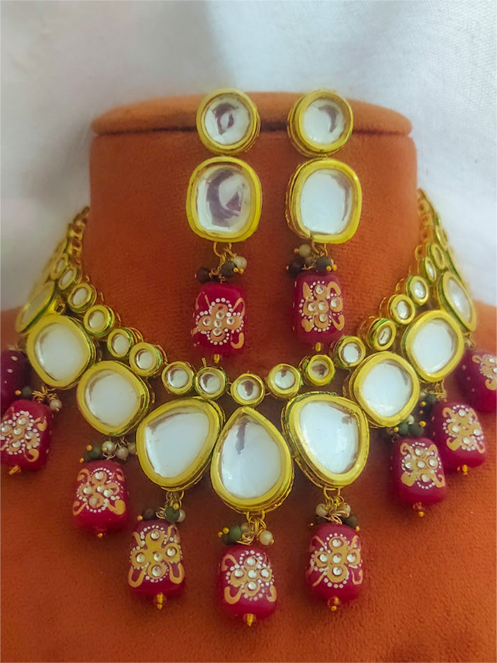 Amrapali's Elegance Heavy Necklace Set| Chhokar Set for Traditional and Festive gifting from the house of Mrigaya by Nandini -Mahroon