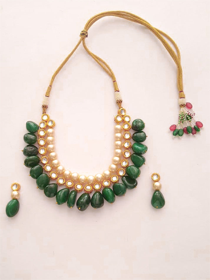 Kavya's Poetry Heavy Necklace Set | Chhokar Set for Traditional and Festive gifting from the house of Mrigaya by Nandini -Green