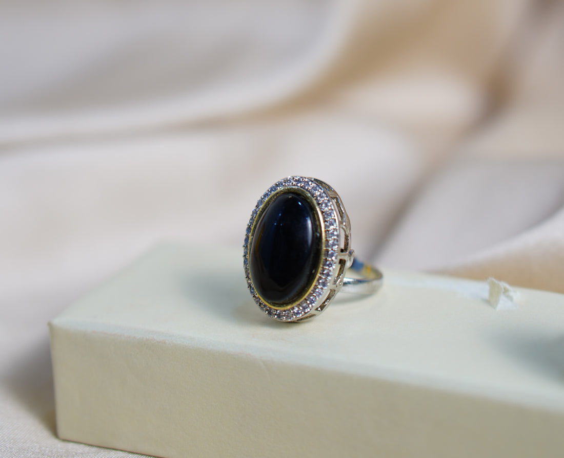 Crown black Colour Rings with antique finish and single big stone for festive occasions | for traditional look | for office Indian wear__ Black