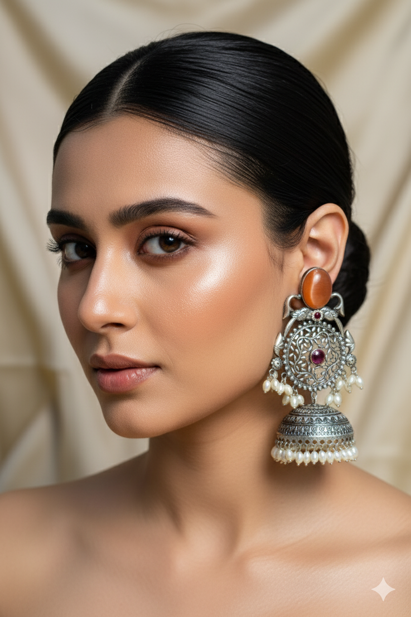 Tilottama Light Weight Heavy-Look Jhumka Collection - Artificial Silver Finish earrings
