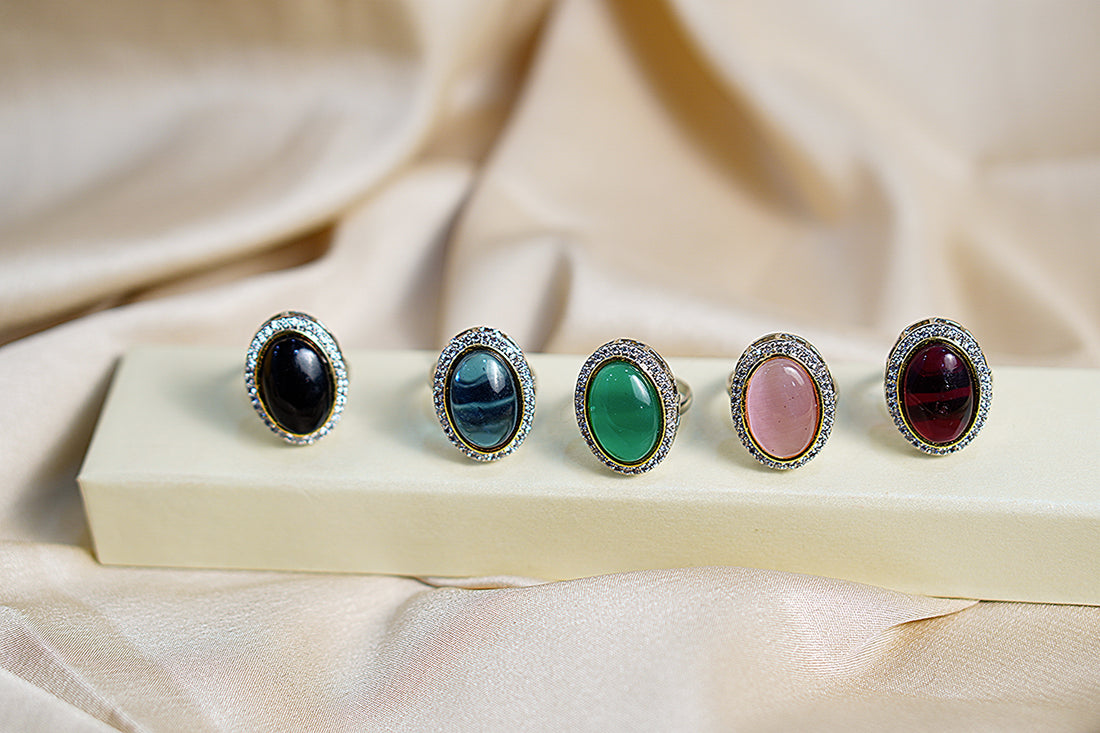 Crown Ring in red Colour Rings with antique finish and single big stone for festive occasions - Anti-Tarnish Ring
