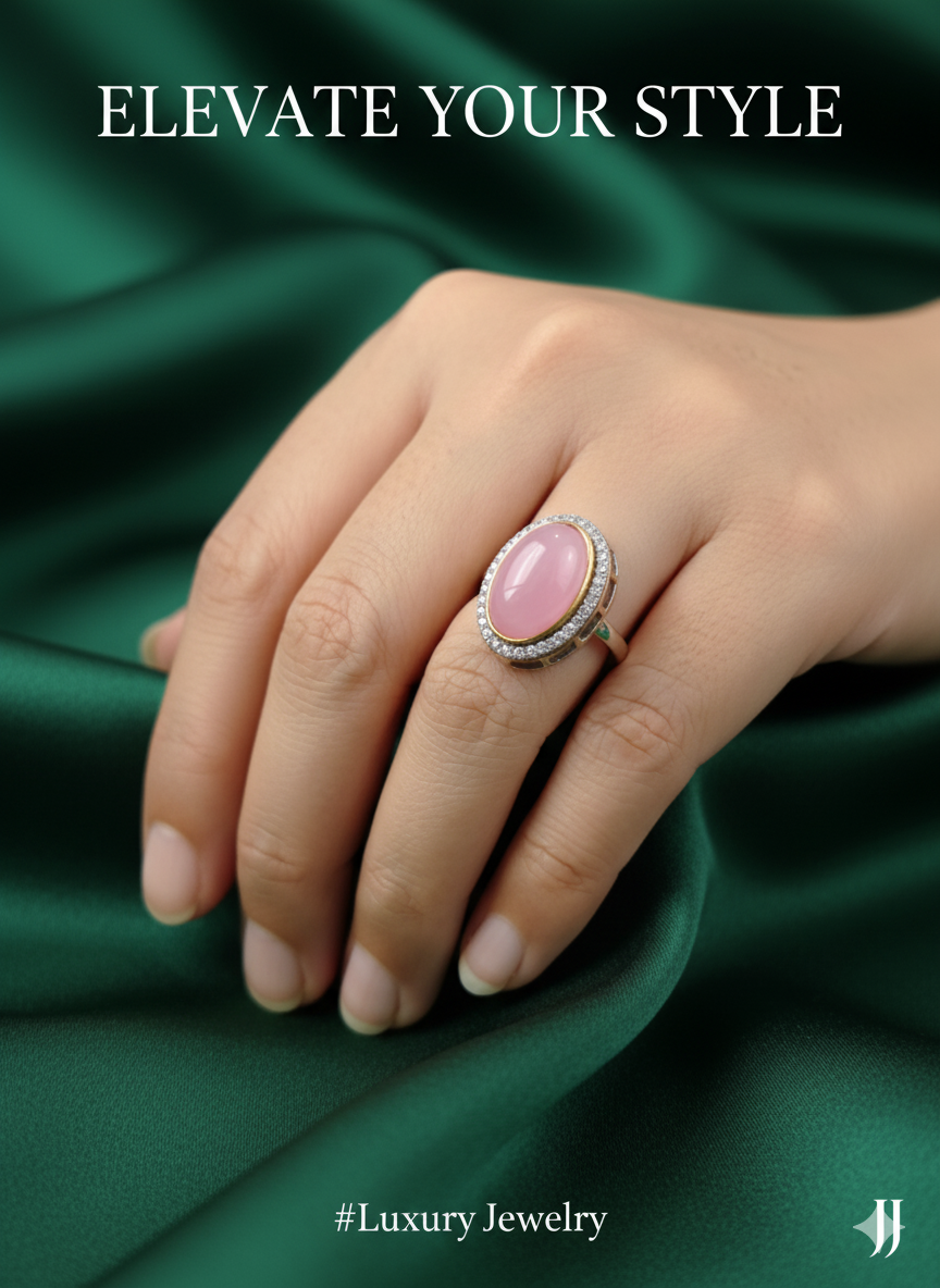 Crown Rings Pink colourwith antique finish and single big stone for festive occasions - Anti-Tarnish Ring
